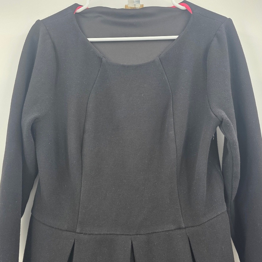 BODEN LINDSEY PONTE DRESS WOMENS SIZE 14R BLACK PLEATED TEXTURED SCOOP NECK KNEE - Picture 3 of 16